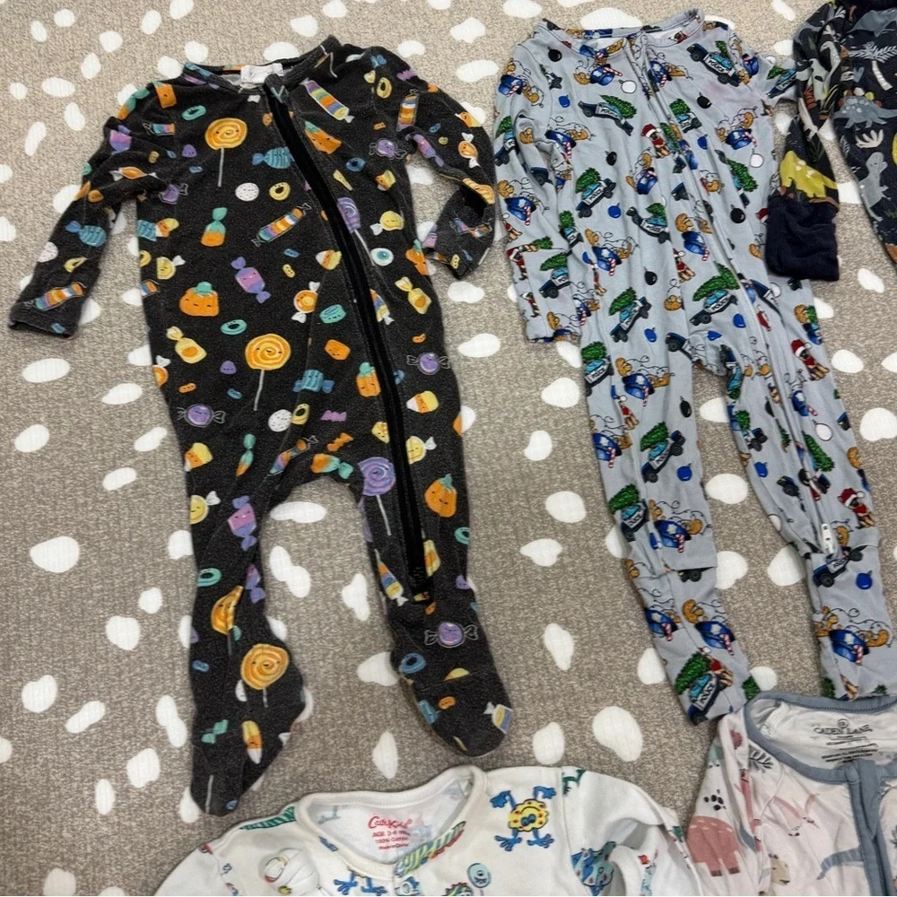 Lot of 7 bamboo footies coverall baby boy angel dear cath kid hat dinosaur zippy